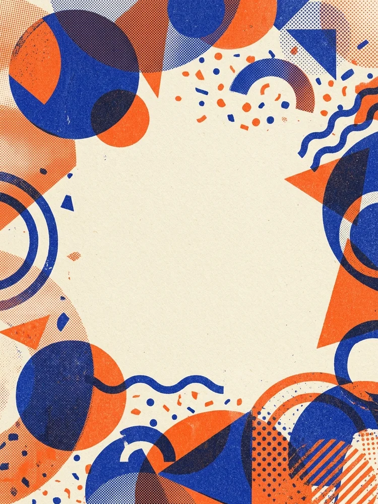 Risograph Geo Party — a free birthday invitation template on InviteDrop