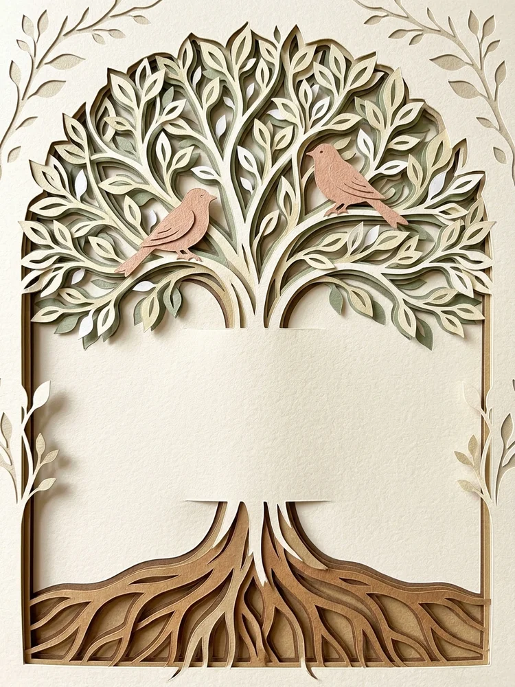 Paper Cut Love Tree — a free anniversary invitation template on InviteDrop