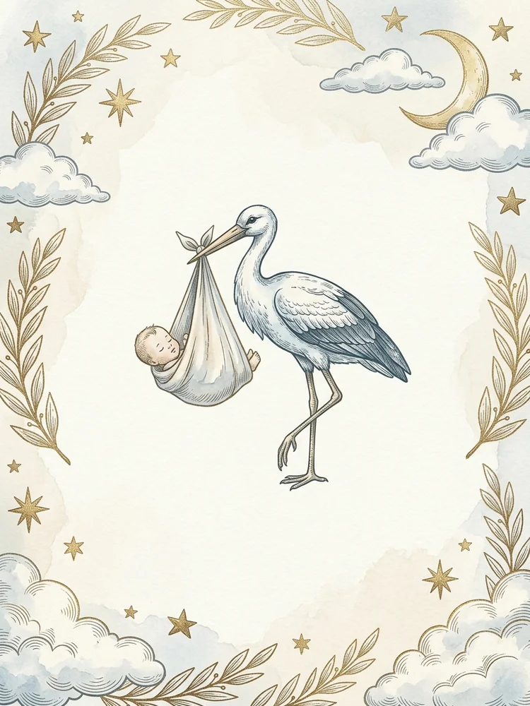 Vintage Stork — a free baby shower invitation template on InviteDrop