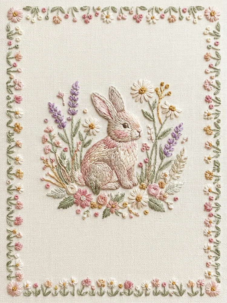 Embroidered Bunny Garden — a free baby shower invitation template on InviteDrop