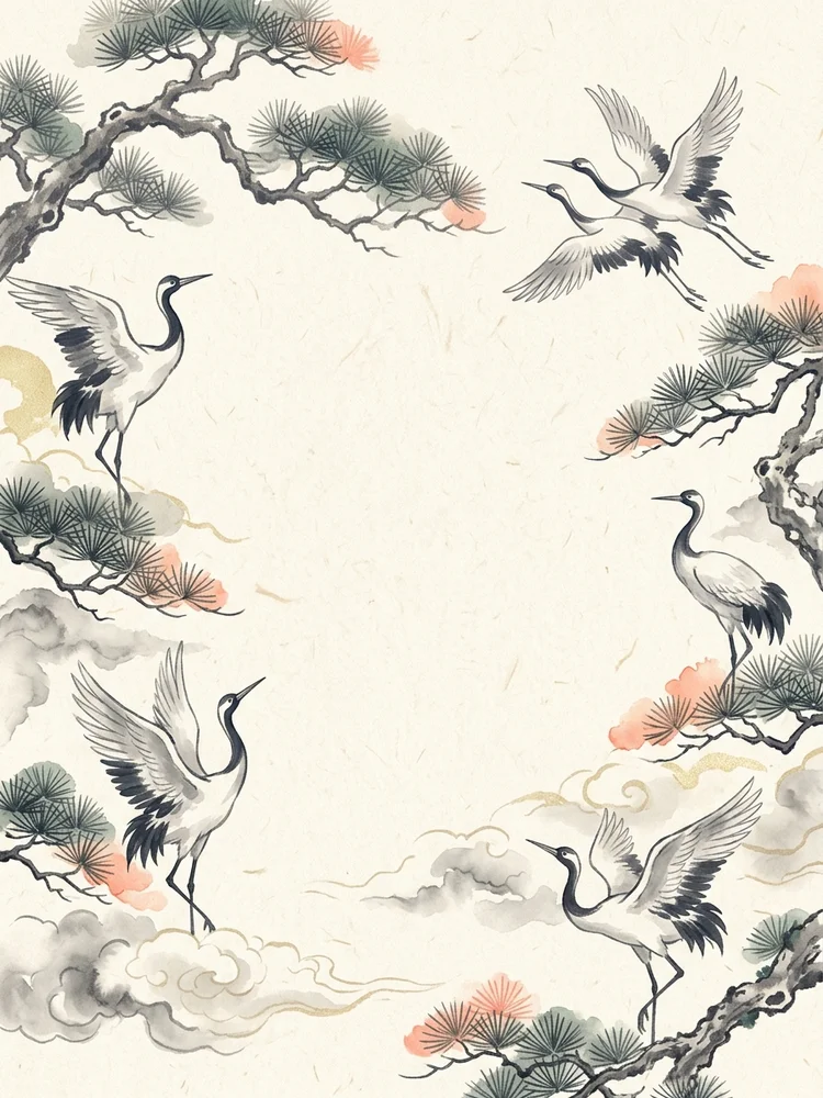 Shan Shui Cranes — a free baby shower invitation template on InviteDrop