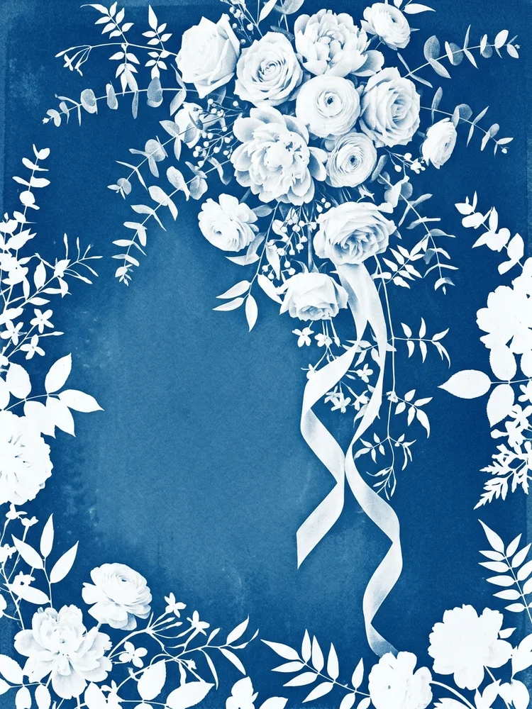 Cyanotype Bridal Bouquet — a free bridal shower invitation template on InviteDrop