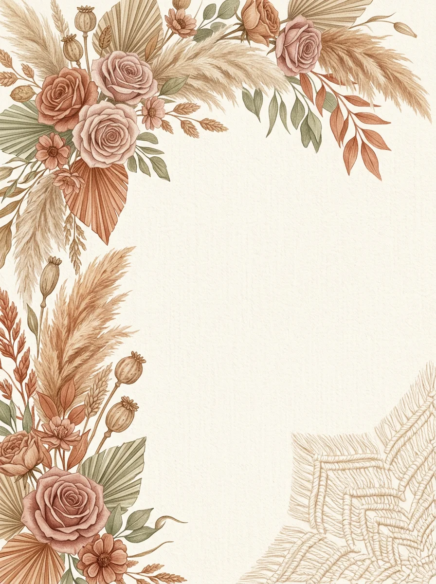 Boho Dried Floral engagement invitation template