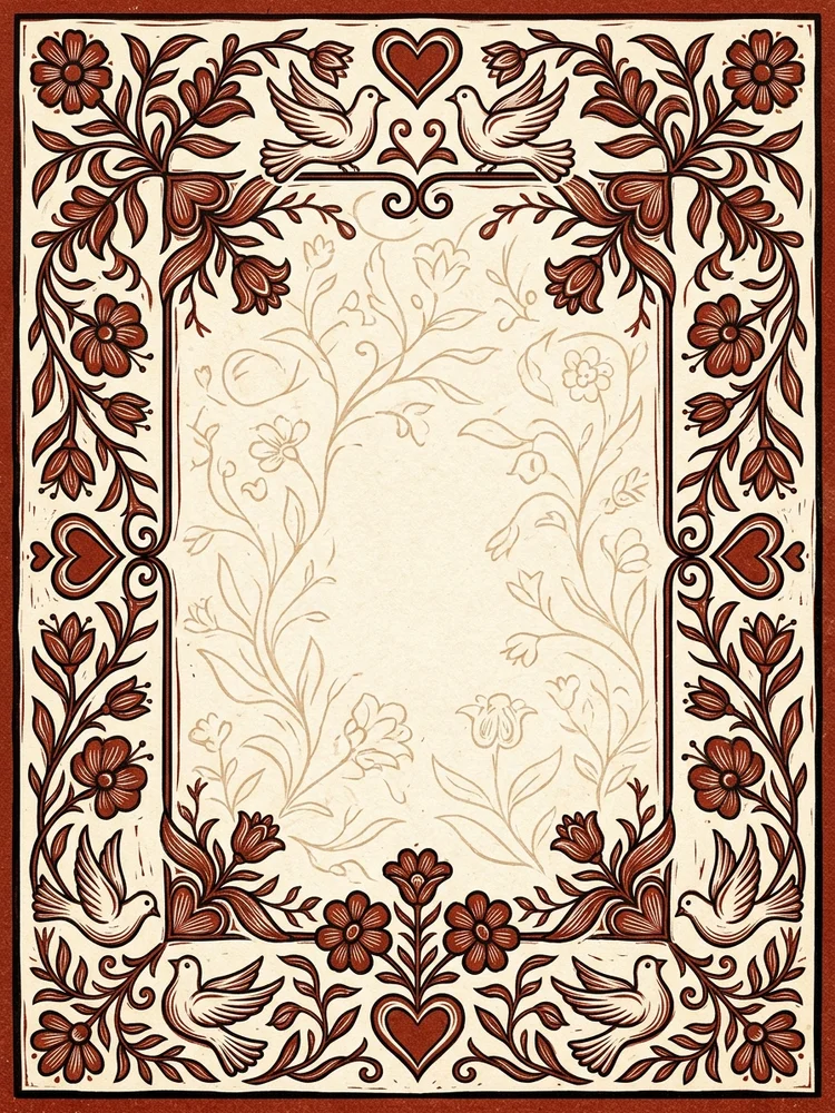 Woodcut Hearts — a free engagement invitation template on InviteDrop
