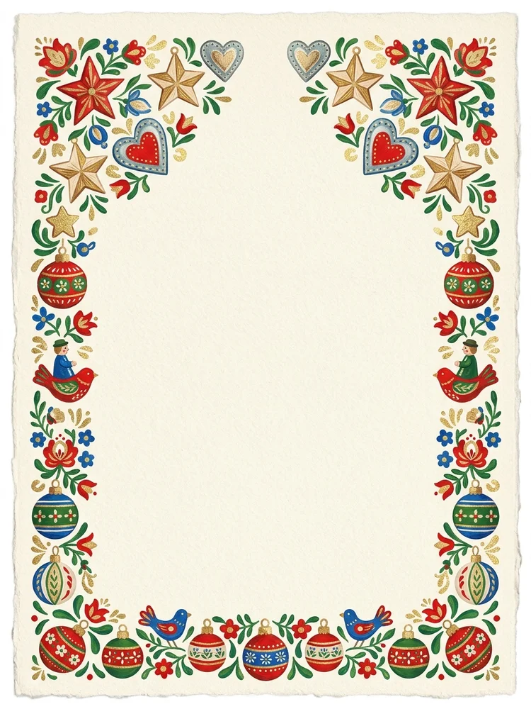 Folk Art Ornaments — a free holiday invitation template on InviteDrop