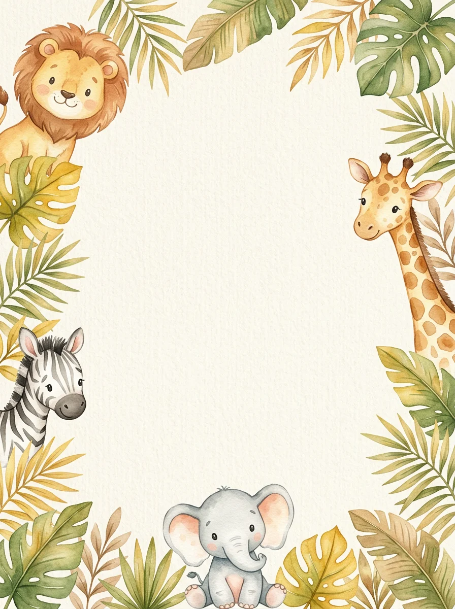 Safari Animals Kids birthday invitation template