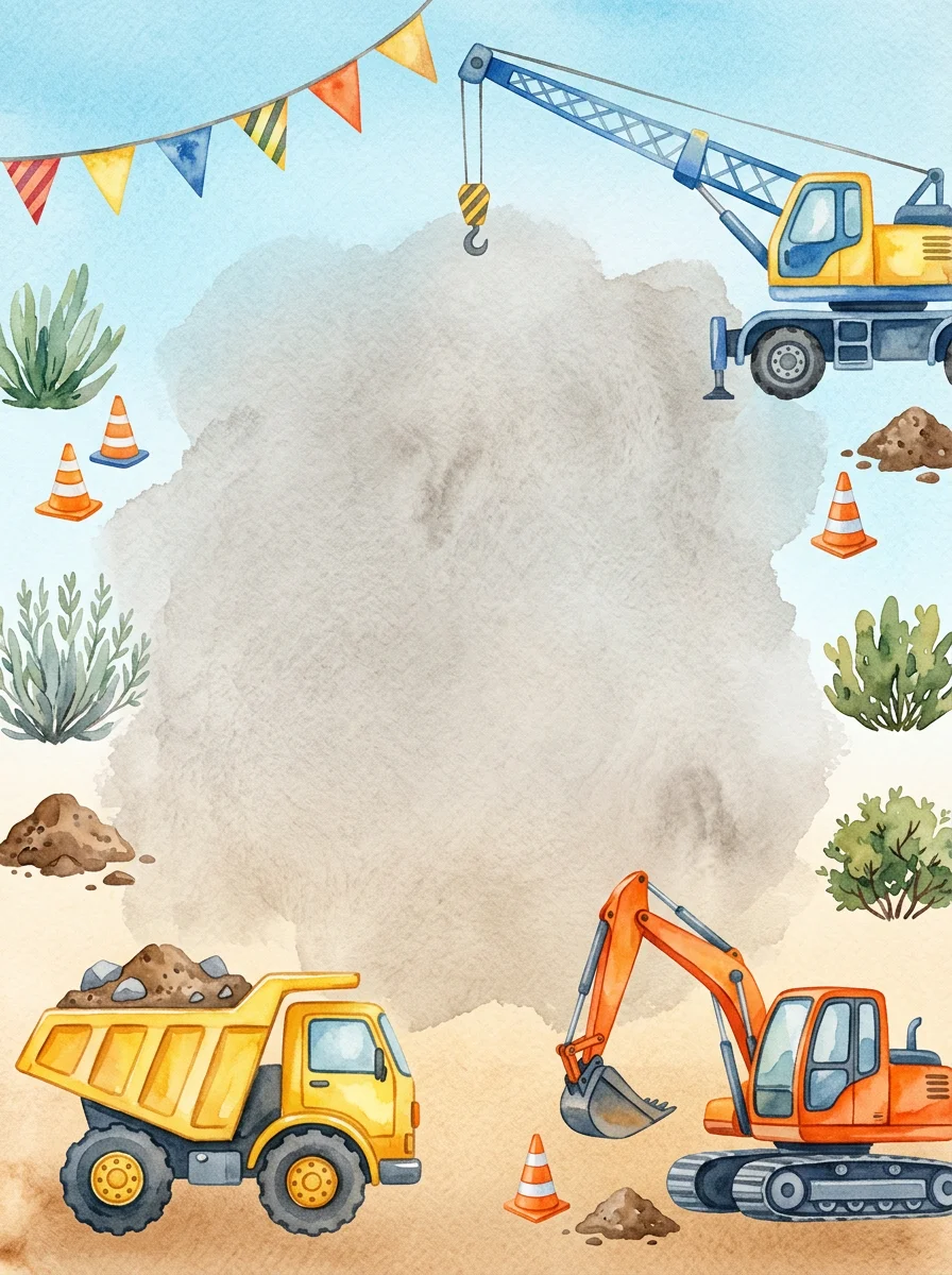 Construction Trucks birthday invitation template