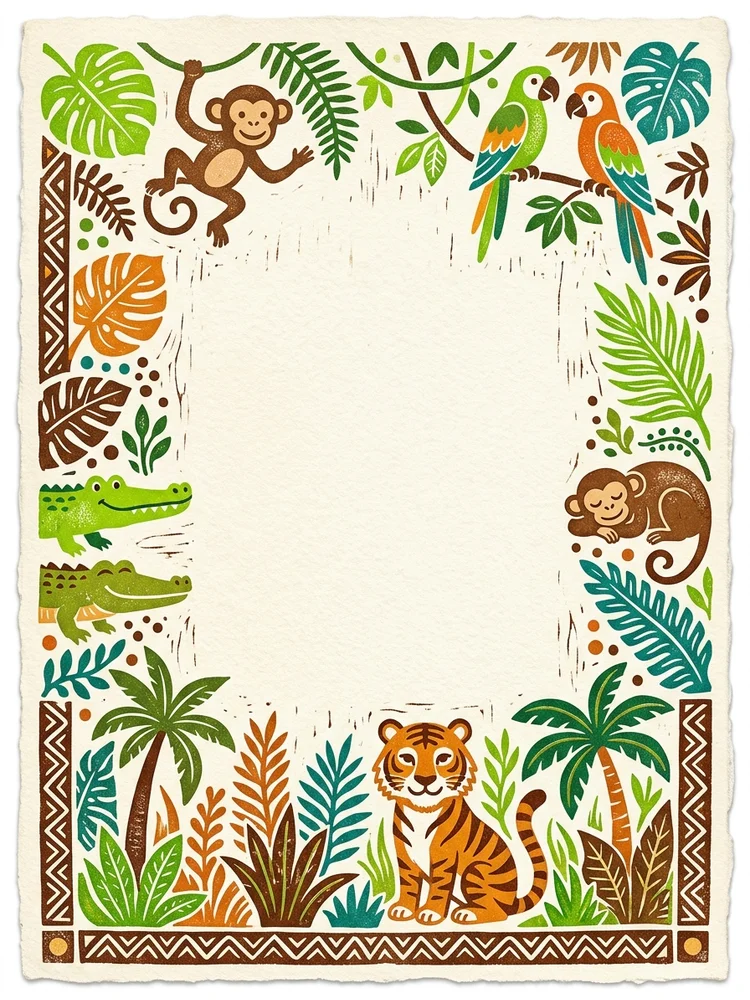 Woodblock Jungle — a free birthday invitation template on InviteDrop