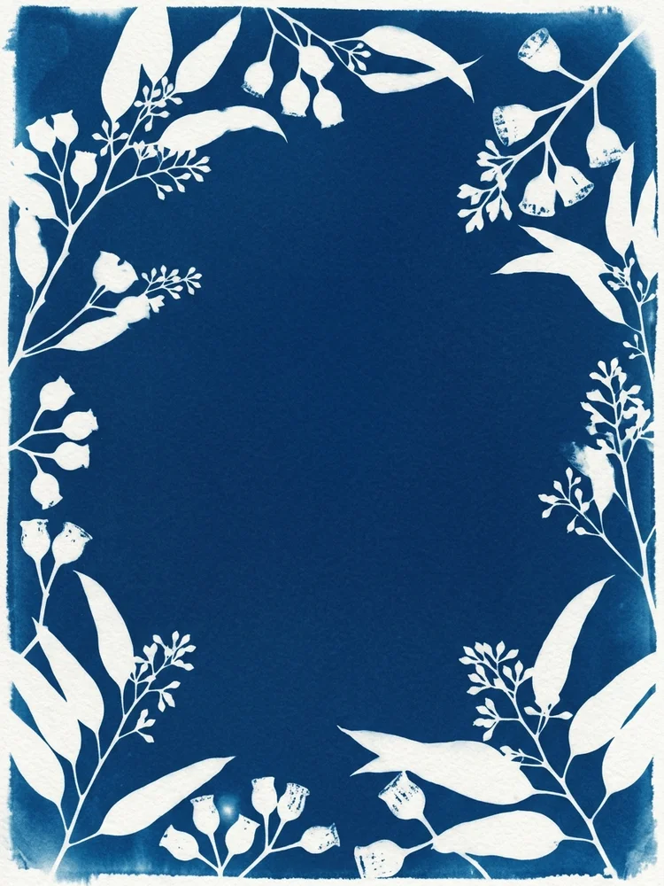 Cyanotype Eucalyptus — a free save the date invitation template on InviteDrop