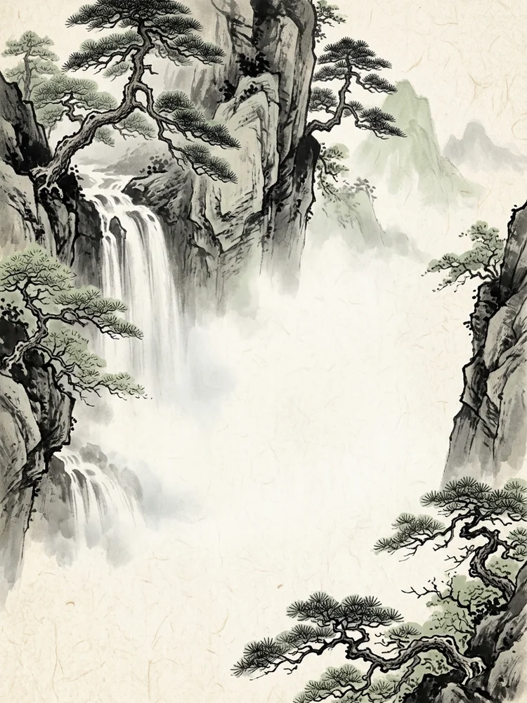 Shan Shui Waterfall — a free save the date invitation template on InviteDrop