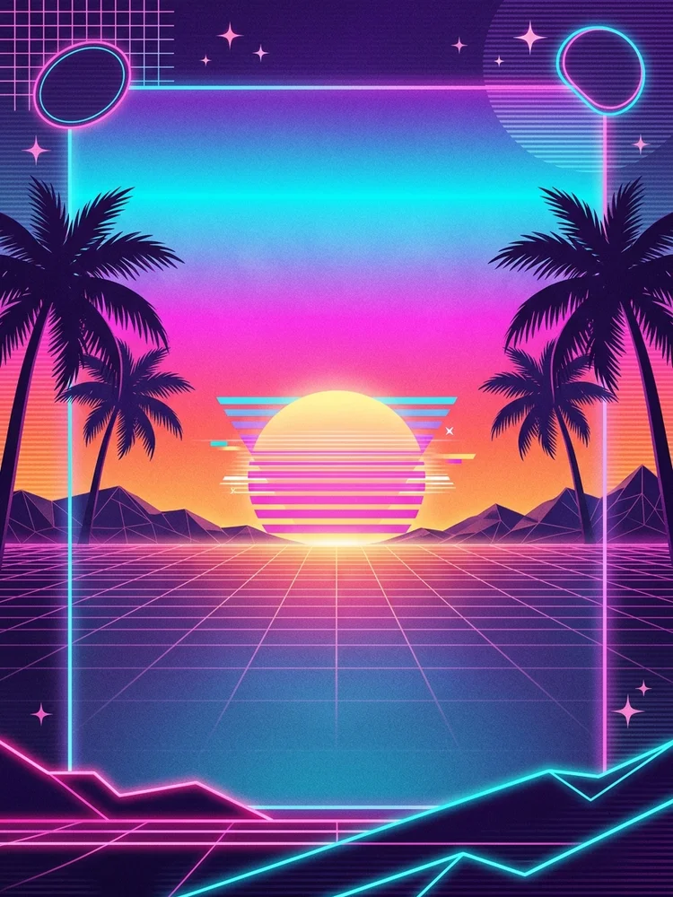 Vaporwave Sunset — a free birthday invitation template on InviteDrop