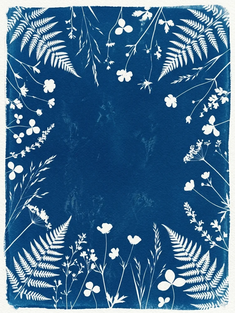 Cyanotype Gratitude Garden — a free thank you invitation template on InviteDrop