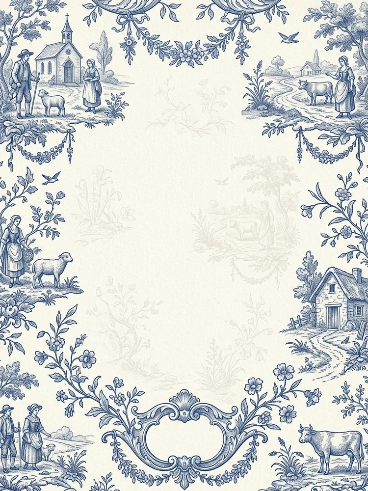 French Toile Blue — a free wedding invitation template on InviteDrop