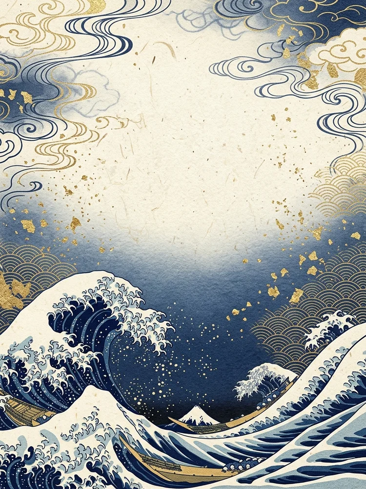Ukiyo-e Wave — a free wedding invitation template on InviteDrop