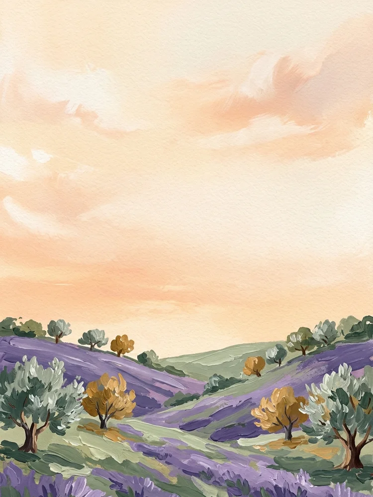 Gouache Hilltop — a free wedding invitation template on InviteDrop