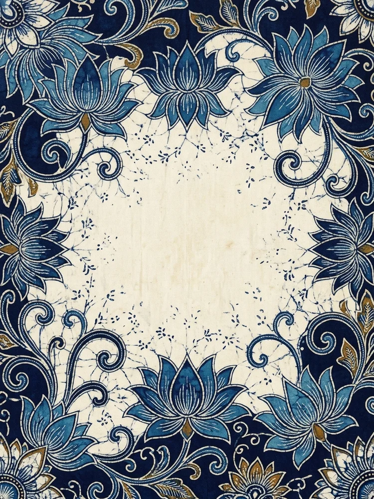 Batik Indigo Bloom — a free wedding invitation template on InviteDrop
