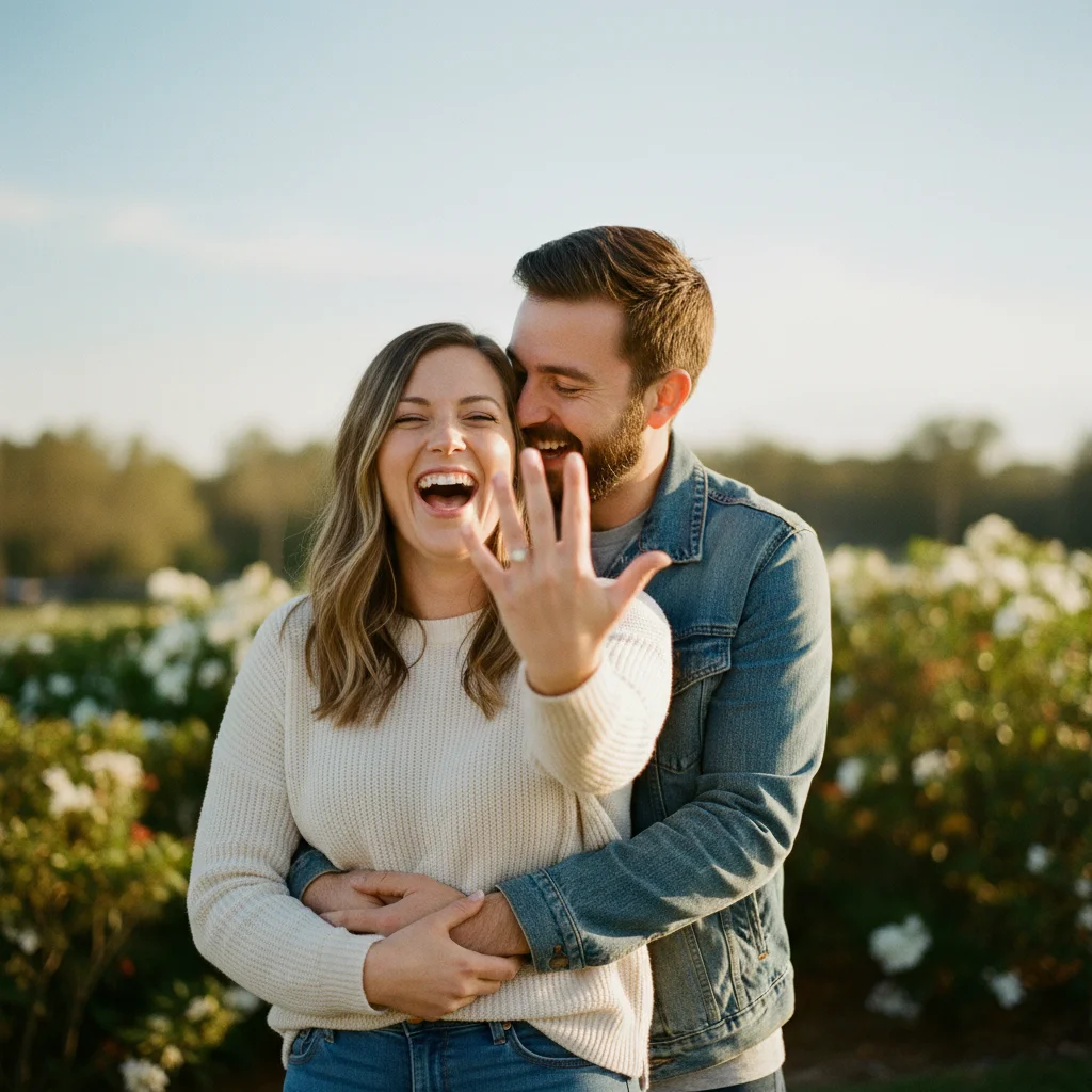 She Said Yes — a free engagement invitation template on InviteDrop